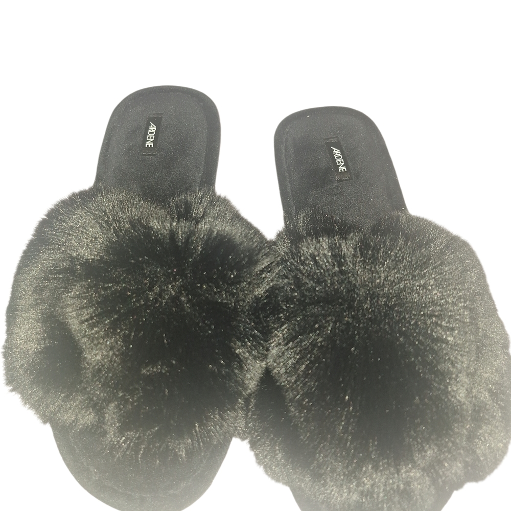 Ardene New Size 7 Women's Furry Black Slippers